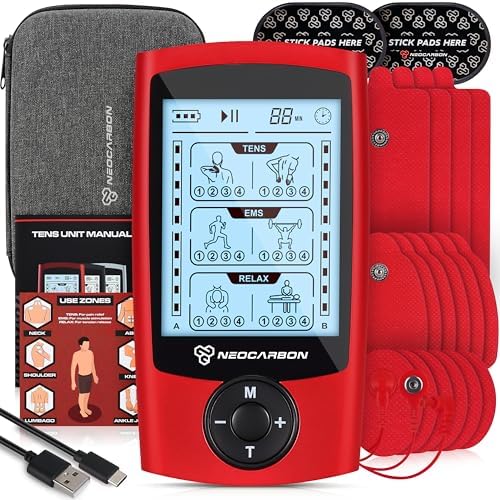 NEOCARBON TENS Unit Muscle Stimulator, Pulse Massager Machine, Red by Neocarbon