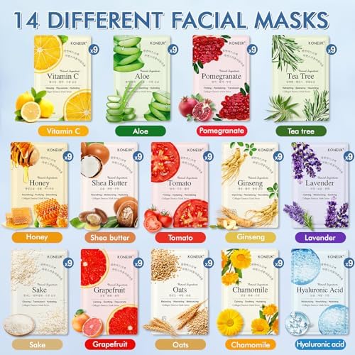 KONEUK 126 Pack Hydrating Face Masks Skincare, Bulk Facial Mask Gifts Set - Image 2