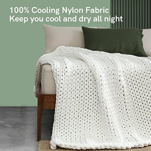 YnM Cooling Weighted Blanket, Handmade Chunky Yarn Knitted Design, Temperature Regulating and Breathable, Machine Washable Throw for Sleep or Home Decor (White, 80x87 Inch, 25lbs) - Image 4