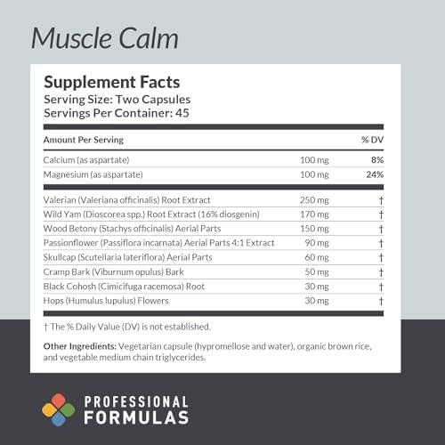 Professional Formulas Muscle Calm – Botanical and Mineral Support for Muscle Relaxation, Nervous System Balance & Physical Recovery – 90 Capsules - Image 2