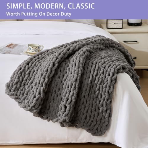 Bigacogo Chunky Knit Throw Blanket for Couch, 40x40 inches, Slate Gray - Image 3