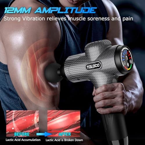 TOLOCO Massage Gun, Back Massager 10 Replacement Head for Pain Relief Deep Tissue, Percussion Massage Guns 7 Speed Level Super Quiet Electric Massager Fathers Day Dad Gifts, Carbon - Image 4