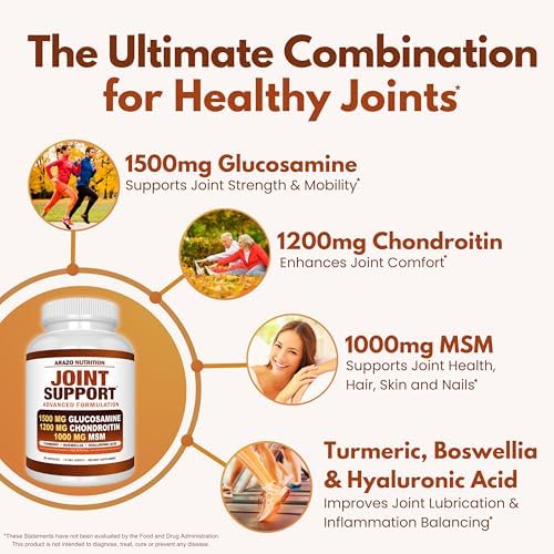 Arazo Nutrition Glucosamine Chondroitin Turmeric Msm Boswellia - Joint Support Supplement for Relief for Bones, Back, Knees, Hands (60 Capsules) - Image 3
