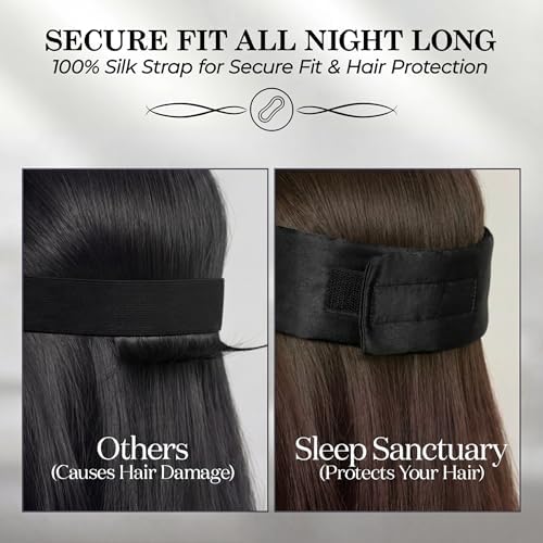 SLEEP SANCTUARY 100% Pure Mulberry Silk Sleep Mask - 22 Momme Light Blocking Hook & Loop Silk Eye Mask for Sleeping - Secure Fit for Side Sleepers, Women & Men - Cloud Soft (Black) - Image 5