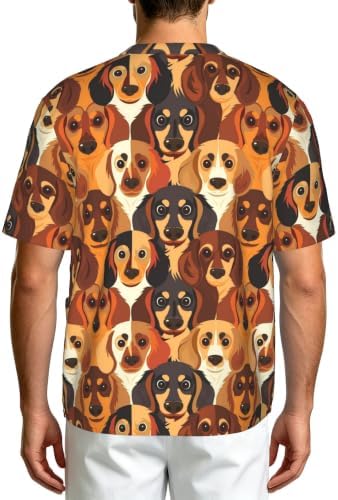 Men's Scrub Top,V-Neck Spill Wrinkle Resistant,3 Pockets-Funny Dachshund (4) - Image 2