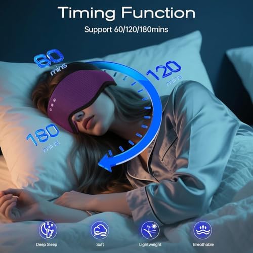Sleep Mask with Bluetooth 5.4 Headphones, Sleeping Headphones for Side Sleepers, Wireless Music Eye Mask Speakers for Men, Women, Tech Gifts, Purple - Image 4