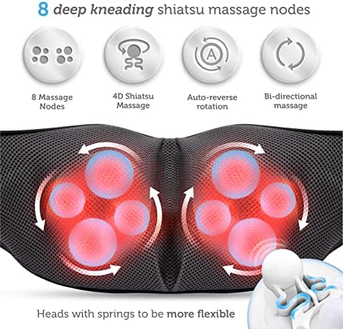 COMFIER Shiatsu Neck and Shoulder Massager with Heat,White Elephant Gifts for Adults,4D Deep Kneading Massage Pillow with Heat, Back Massager, Pillow Massage,Jet Black - Image 4