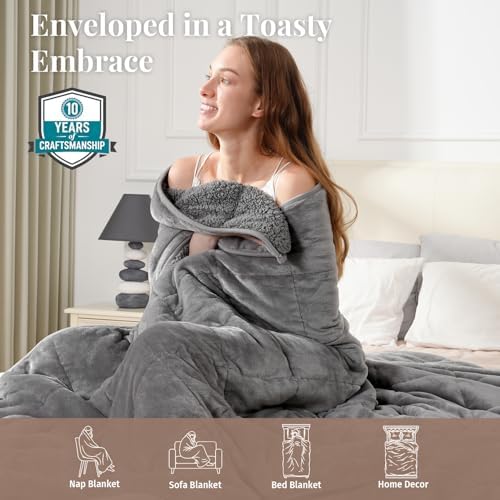 Topblan Sherpa Fleece Weighted Blanket for Adults, 15lbs 60 x 80 Queen Size - Image 4