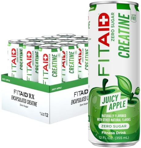 FITAID Creatine Recovery Drink, Zero Sugar, Juicy Apple, 12 fl oz (12-Pack) by LIFEAID