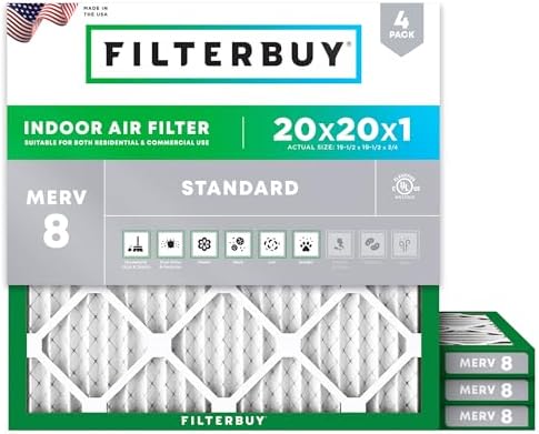 Filterbuy 20x20x1 Air Filter MERV 8 Dust & Allergy Defense (4-Pack) by Filterbuy
