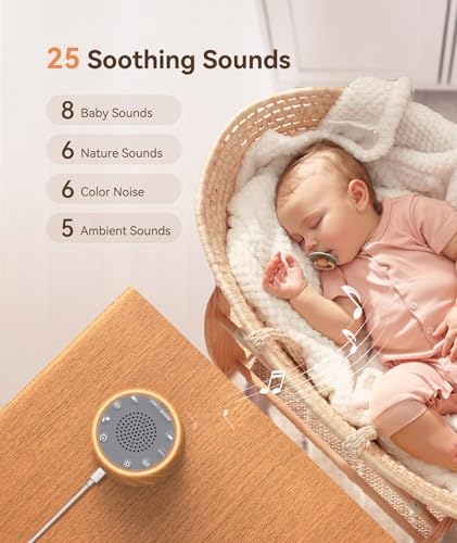 Dreamegg D1 Nova Sound Machine Alarm Clock, White Noise for Sleep, Wood - Image 3