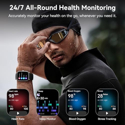 Smart Watch for Women Men, 1.85" HD AMOLED Fitness Tracker (Answer/Call) with 24/7 Heart Rate/Sleep/SpO2 Monitor for iPhone & Android, 120+ Sports Modes Smartwatch with IP68 Waterproof, 2 Bands - Image 5
