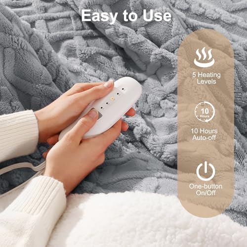 Electric Blanket Twin Heated Blanket-Sherpa Twin Heating Blanket, Dark Gray - Image 3