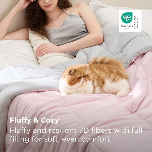 Bedsure Duvet Insert King, All Season Bed Comforter, Quilted Down Alternative Duvet, Box Stitched Comforters with Corner Tabs, Machine Washable, 102 x 90 Inches (Pink/Grey) - Image 3