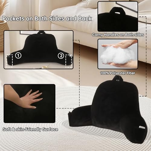 Soft Reading Pillow for Bed with Arms,Middle,Black,Faux Fur - Image 5