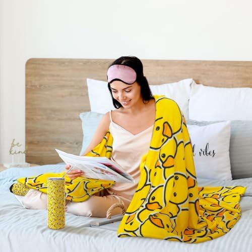 HunnmingRe 3 Pcs Yellow Duck Gifts for Women Throw Blanket 20 oz Tumbler with Lids and Straw Socks Plush Warm Gift Basket for Halloween Christmas Birthday Animal Lover - Image 5