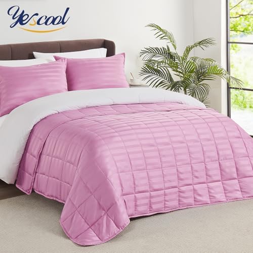 yescool Weighted Blanket for Adults (20 lbs, 60" x 80", Salmon Stripes) Heavy Blanket for Sleeping Perfect for 190-210 lbs, Queen Size Breathable Blanket with Premium Glass Bead, Machine Washable - Image 6