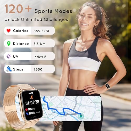 Smart Watch for Women Men (Answer/Make Calls) 1.85" HD Rose Gold/3 Bands - Image 4