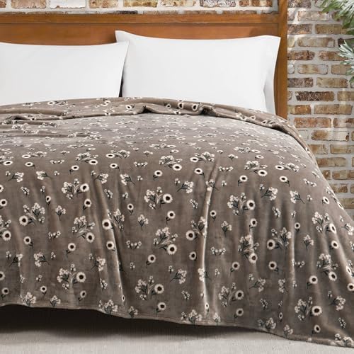 Lucky Brand Daisy Beige Floral 66"X90" Cozy Plush Blanket - Premium Microfiber Throw for Luxurious Comfort and Style Twin/Twin XL Size by LuckyBrand