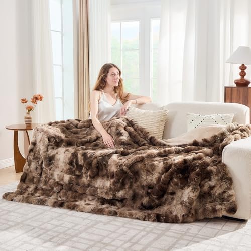 Lotus Karen Faux Fur Throw Blanket Tie-Dye Dark Coffee - Big Bubble Rabbit Fluff Blanket for Couch, Large Fluffy Fuzzy Cozy Blanket,Thick Furry Plush Shaggy Blankets,108x90 Inches - Image 3