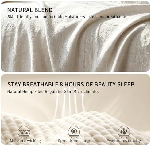 MINUPWELL 100% Pure Hemp Blanket Queen/King Size - 79"×87" Extra Large Linen Color Blanlet – Natural Hemp Fabric - Image 3