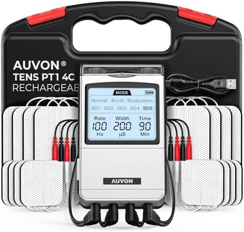 AUVON 4-Channel Digital TENS Unit Muscle Stimulator, Customizable 8 Modes by AUVON
