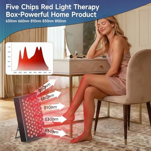 Red Light Therapy Box, 5in1 LED with 630-660-810-830-850, Metal Case, 3 Modes Red Light Panel with Soft Belt, 6 Timing Set - 9 Pulse Modes - 4-Level - Red Light Therapy Panel for Body - Image 5