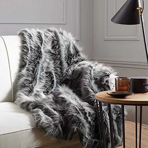 Luxury Faux Fur Throw Blanket, Grey and Black High Pile Mixed Throw Blanket, Super Warm, Fuzzy, Elegant, Fluffy Decoration Blanket Scarf for Sofa, Couch and Bed, 60''x 80'' - Image 2