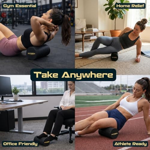 Foam Roller for Muscle Massage, Stiff Back Pain Relief, Physical Therapy, Deep Tissue, Exercise Equipment for Home Gym, Stress, Yoga, Pilates for the Fit Citizen (Black, Small 12 x 6 Inches) - Image 5