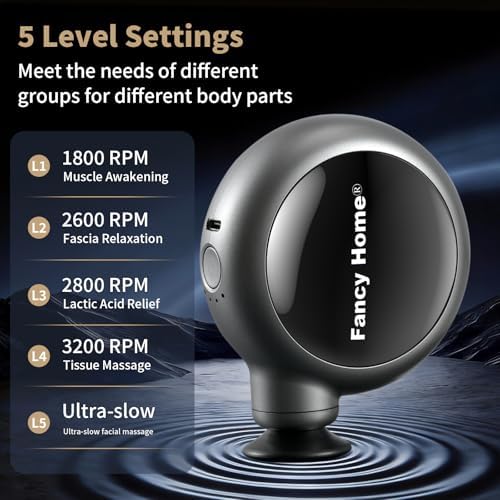 Fancy Home® Mini Massage Gun - Palm Sized Deep Tissue Massager Gun, Unique Small Hand Massager for Circulation, Cordless Powerful 3200 RPM | Ultra Quiet | Travel Friendly （Black Grey） Father's Day - Image 2