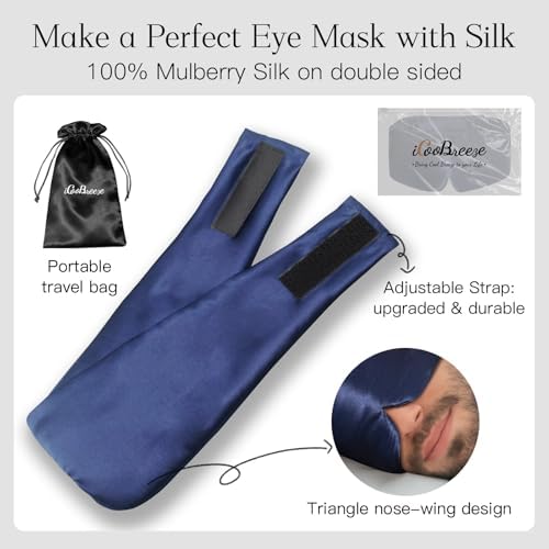 100% Natural Silk Eye Mask for Women Men, Soft Pressureless Cooling Blackout Eye Covers for Sleeping, Large Size Sleep Mask fits All Heads Adjustable, 1PC, Navy Blue - Image 6