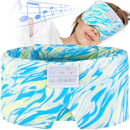 LC-dolida Sleep Mask with Bluetooth Headphones, Extra Large Silk Eye Mask for Sleeping Side Day Sleepers, Sleep Headphones Bluetooth 5.4 for Women Men with Thin Speaker, Blackout, Comfort, Microphone by LC-dolida