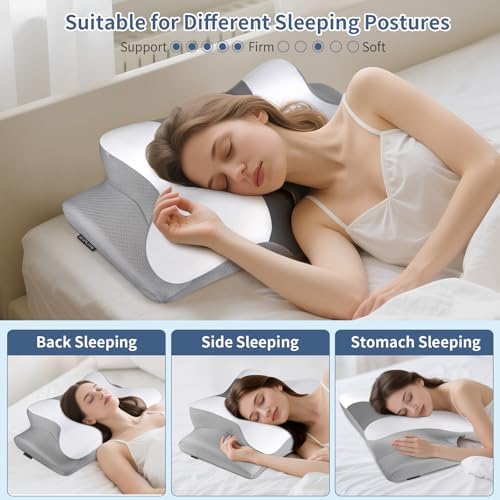 Cervical Pillow for Neck Pain Relief, Ergonomic Neck Pillow for Sleeping, Contour Side Sleeper Pillow for Neck Support, Cooling Memory Foam Pillows for Back Stomach Sleepers (Black&White) - Image 6