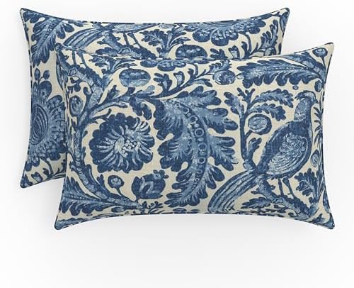Pillow Perfect Floral Indoor/Outdoor Accent Throw Pillow, Plush Fill, Weather, and Fade Resistant, Lumbar - 11.5" x 18.5", Tucker Resist Indigo, 2 Count by PillowPerfect