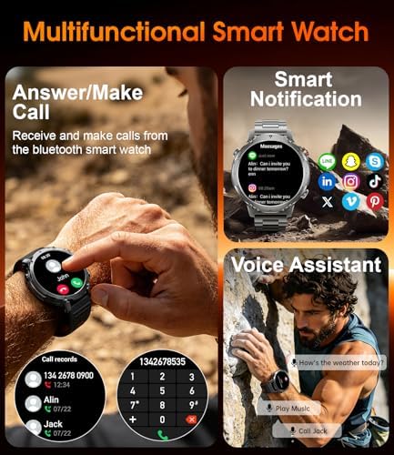 LIGE Military Smart Watch for Men, 1400mAh 60-Days Battery, 1.85" HD Smartwatch with LED Flashlight, 100+ Sports Mode, IP68 Waterproof, Pedometer, Fitness Watch for Android iOS - Image 4