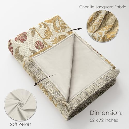 Loom and Mill Damask Patchwork Throw Blankets for Bed, Beige Yellow,52"x72" - Image 5
