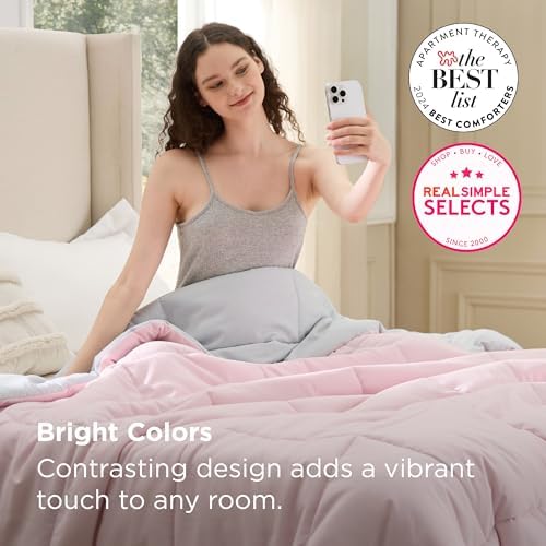 Bedsure Duvet Insert King, All Season Bed Comforter, Quilted Down Alternative Duvet, Box Stitched Comforters with Corner Tabs, Machine Washable, 102 x 90 Inches (Pink/Grey) - Image 6