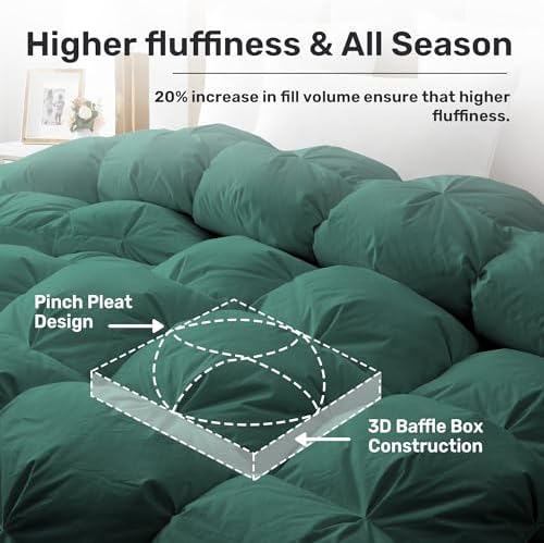 UNIKOME Queen Size Goose Feather Down Fiber Comforter Duvet Insert, Green - Image 3