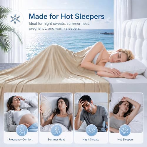 King Size Cooling Blanket for Hot Sleepers - Lightweight Breathable Cool Cold Blanket - Keep Cool for Night Sweats, Soft Thin Ice Blankets for Bed Couch Sofa, (Khaki, 90"x108") - Image 3