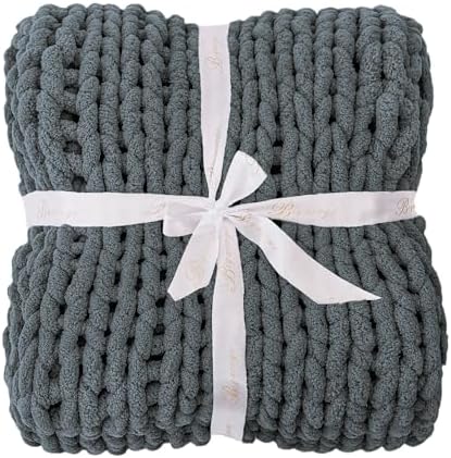 Bigacogo Chunky Knit Throw Blanket for Couch, 40x60 inches, Iron Gray - Image 7