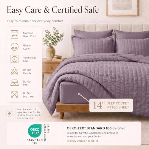 CozyLux Twin XL Comforter Set 5 Pieces Dusty Purple Seersucker Bed in a Bag - Image 5