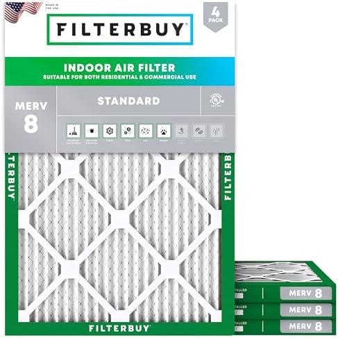 Filterbuy 20x27x1 Air Filter MERV 8 Dust & Allergy Defense (4-Pack) by Filterbuy
