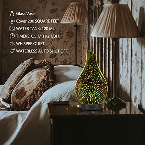 Aromatherapy Essential Oil Diffuser for Home- Art Glass Diffuser for Essential Oils with Waterless Auto Shut-Off 4 Timer 7 Colors LED Night Light for Home Office Decor Gifts for Women - Image 4