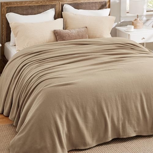Bedsure 100% Cotton Blanket, Herringbone Weave, King, Light Brown - Image 5