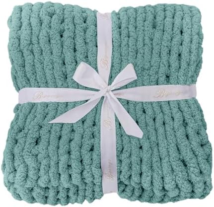 Bigacogo Chunky Knit Throw Blanket for Couch, 51x63 inches, Light Teal - Image 7