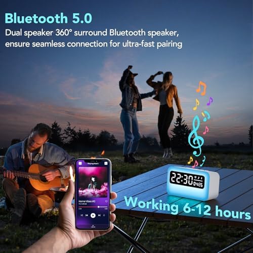 4-in-1 Night Light for Kids Adults, White Noise Sound Machine with 24 Soothing Sounds Portable Rechargeable Adjustable Brightness Light, Bluetooth Speaker Time Display, App Control - Image 3