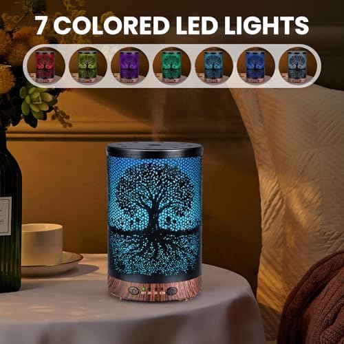 Essential Oil Diffuser 120ML Metal Aromatherapy Diffuser with Timer, Cool Mist Humidifier with Auto Shut-Off & 7 Color Lights for Home Office Spa (Life Tree) - Image 3