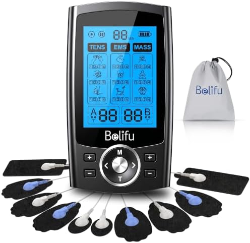 Belifu Dual Channel TENS EMS Unit 36 Modes Muscle Stimulator for Pain Relief Therapy, Electronic Pulse Massager Muscle Massager with 10 Pads, Dust-Proof Drawstring Storage Bag, Fastening Cable Ties by Belifu