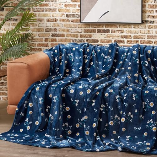 Lucky Brand Daisy Navy Blue Floral 90"X90" Cozy Plush Blanket - Premium Microfiber Throw for Luxurious Comfort and Style Full/Queen Size - Image 4