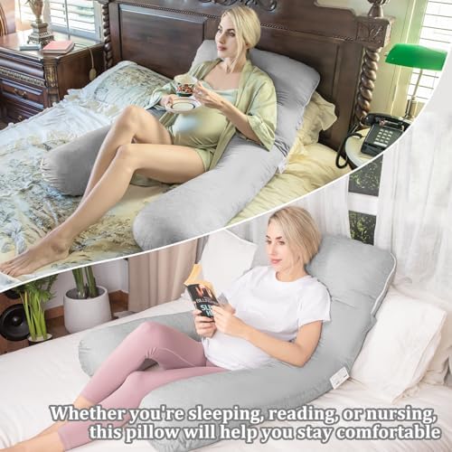 Chilling Home Pregnancy Pillow, 55in Pregnancy Pillows for Sleeping, U Shape Body Pillows for Adults, Maternity Pillow for Pregnant Women, with Grey Jersey Cotton Removable Cover - Image 6